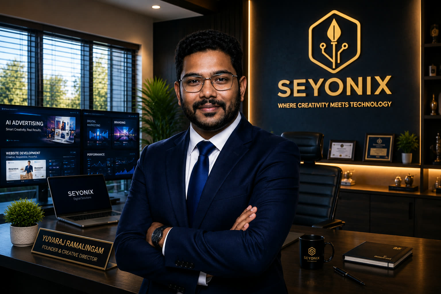 Yuvaraj Ramalingam, Founder and Creative Director of Seyonix, in the Seyonix studio